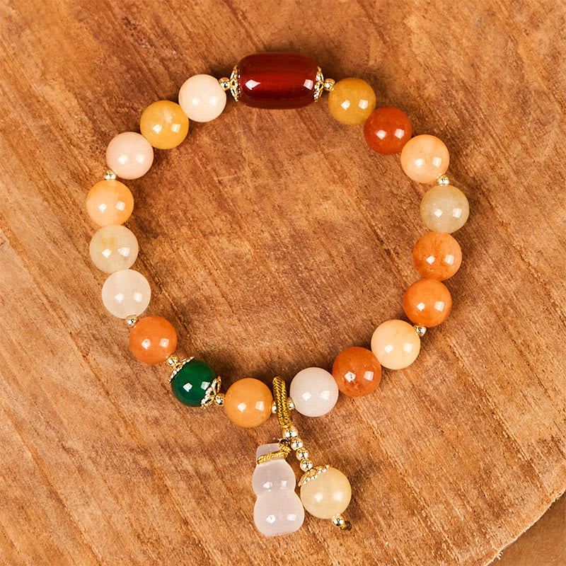 KarmaRipple's Golden Silk Jade Beadwork Gourd Wealth Fortune Bracelet p2