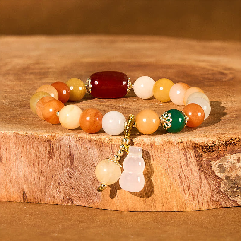 KarmaRipple's Golden Silk Jade Beadwork Gourd Wealth Fortune Bracelet p1
