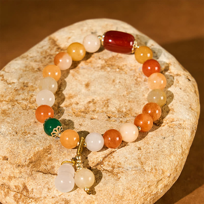 KarmaRipple's Golden Silk Jade Beadwork Gourd Wealth Fortune Bracelet p3