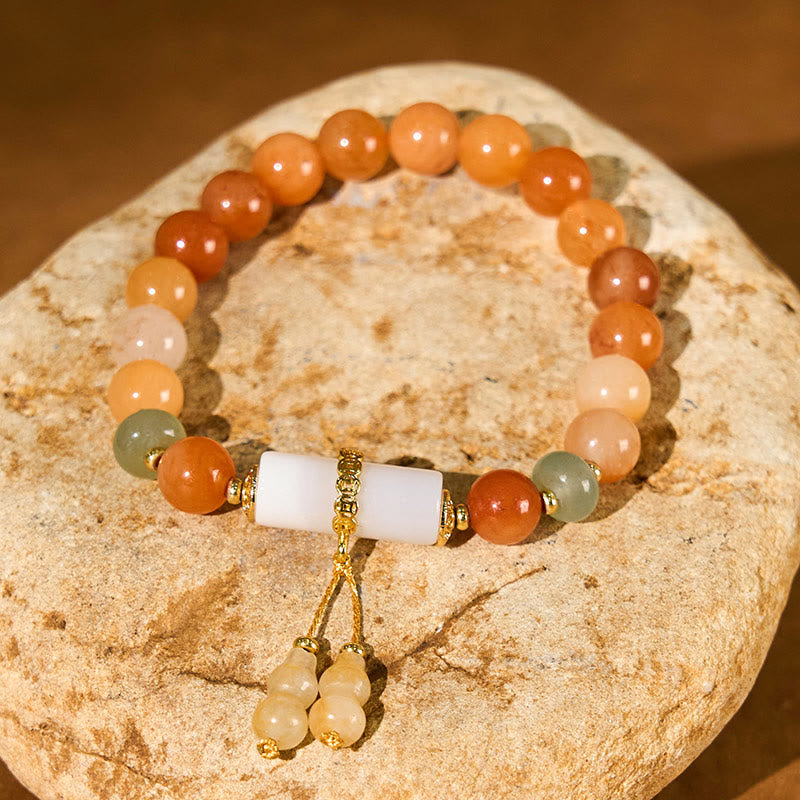 KarmaRipple's Golden Silk Jade Beadwork Gourd Ivory Gemstone Wealth Fortune Bracelet p3