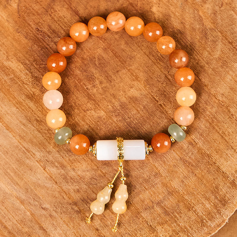 KarmaRipple's Golden Silk Jade Beadwork Gourd Ivory Gemstone Wealth Fortune Bracelet p2