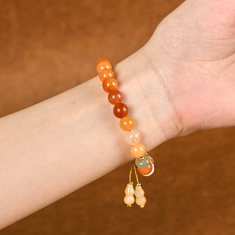 KarmaRipple's Golden Silk Jade Beadwork Gourd Ivory Gemstone Wealth Fortune Bracelet p5