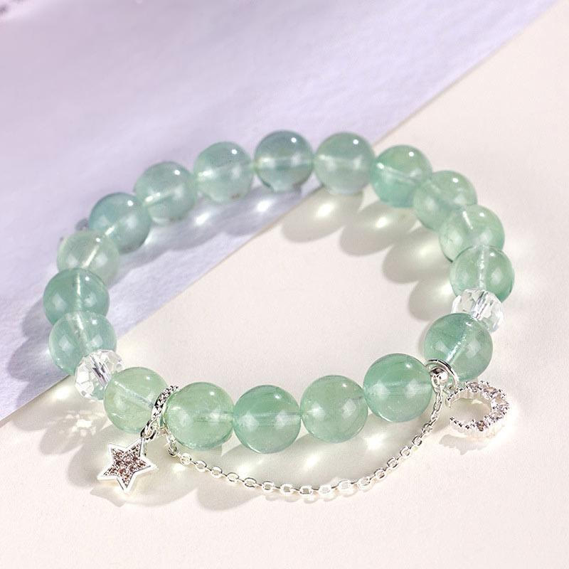 KarmaRipple's Green Fluorite Beadwork Moon Star Peace Bracelet p3
