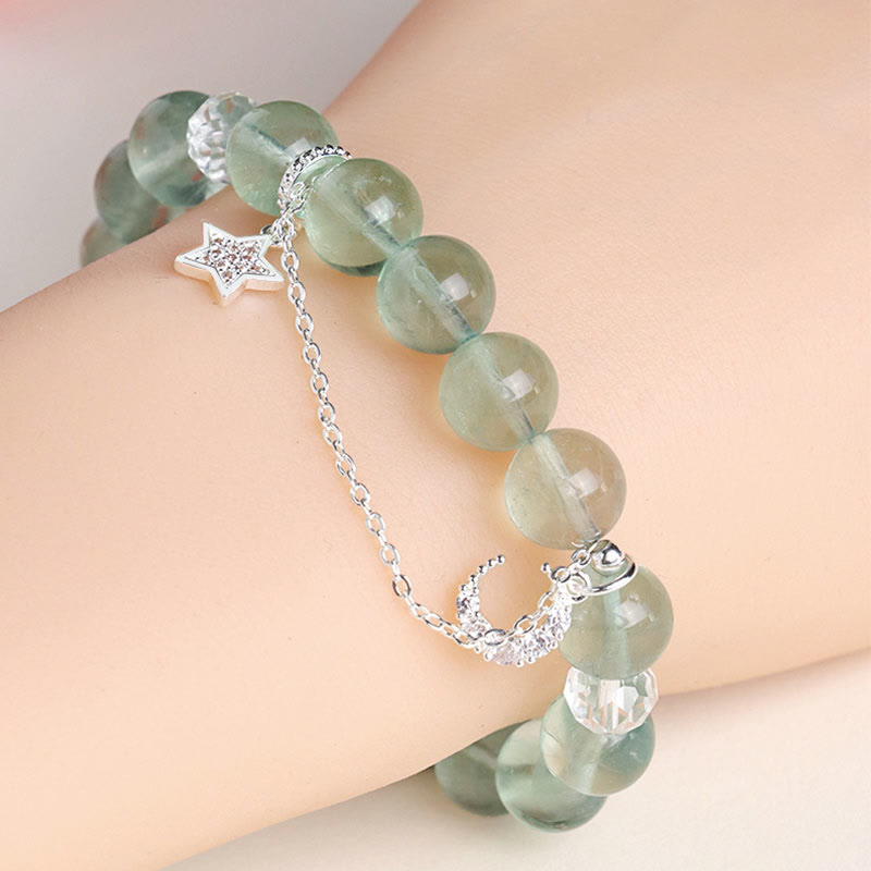 KarmaRipple's Green Fluorite Beadwork Moon Star Peace Bracelet p5