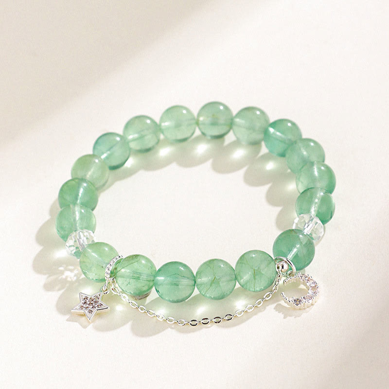 KarmaRipple's Green Fluorite Beadwork Moon Star Peace Bracelet p1