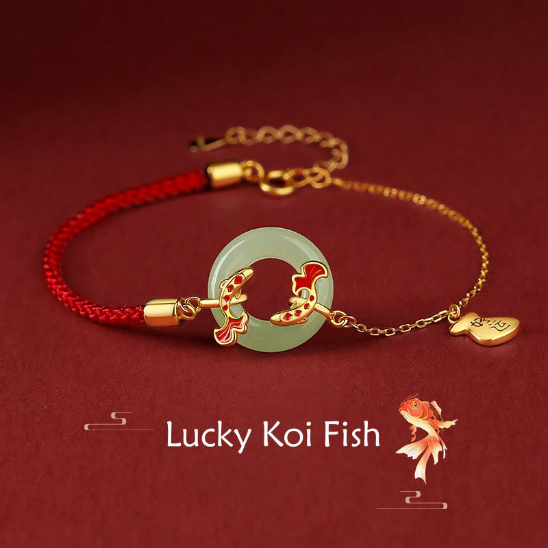 KarmaRipple's 999 Sterling Silver Hetian Ivory Jade Double Koi Fish Peace Buckle Fortunate Talisman Wealth Bracelet p1