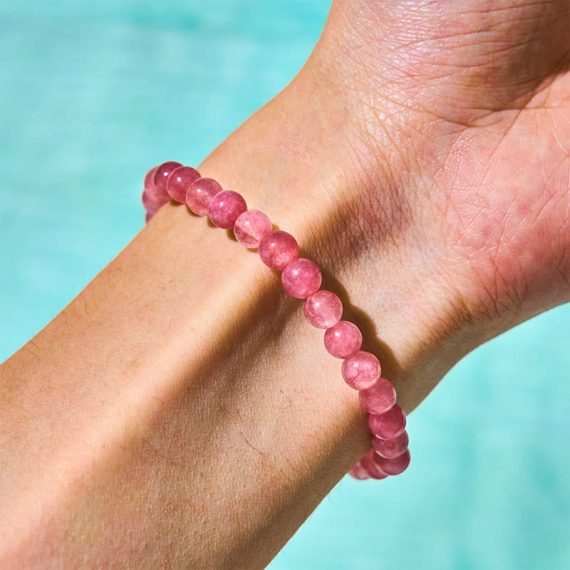KarmaRipple's Strawberry Quartz Pearl Cat Rabbit Balancing Bracelet p6