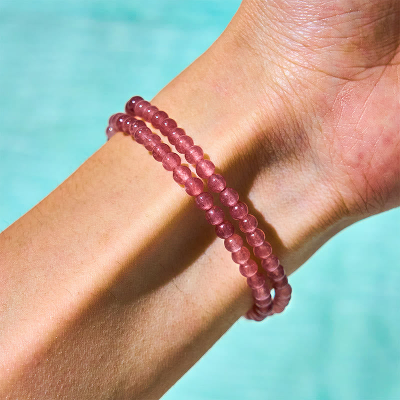 KarmaRipple's Authentic Strawberry Quartz Pearl Butterfly Water Drop Positive Double Wrap Bracelet p9