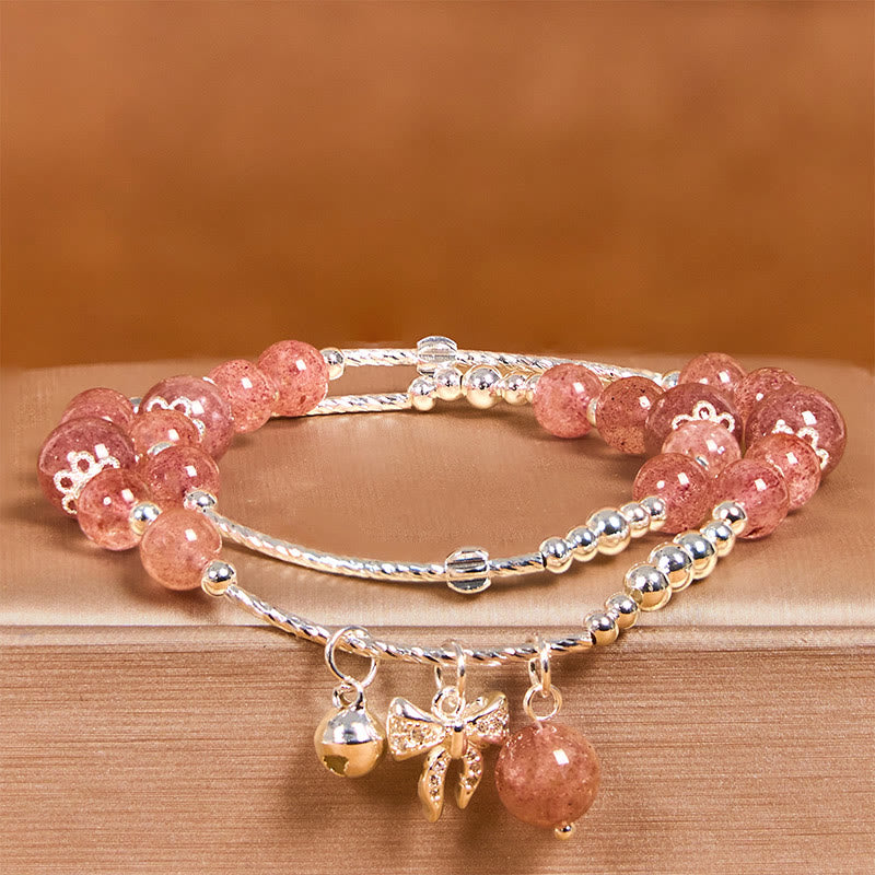 KarmaRipple's Authentic Strawberry Quartz Bow-knot Rosette Talisman Balancing Double Wrap Bracelet p4