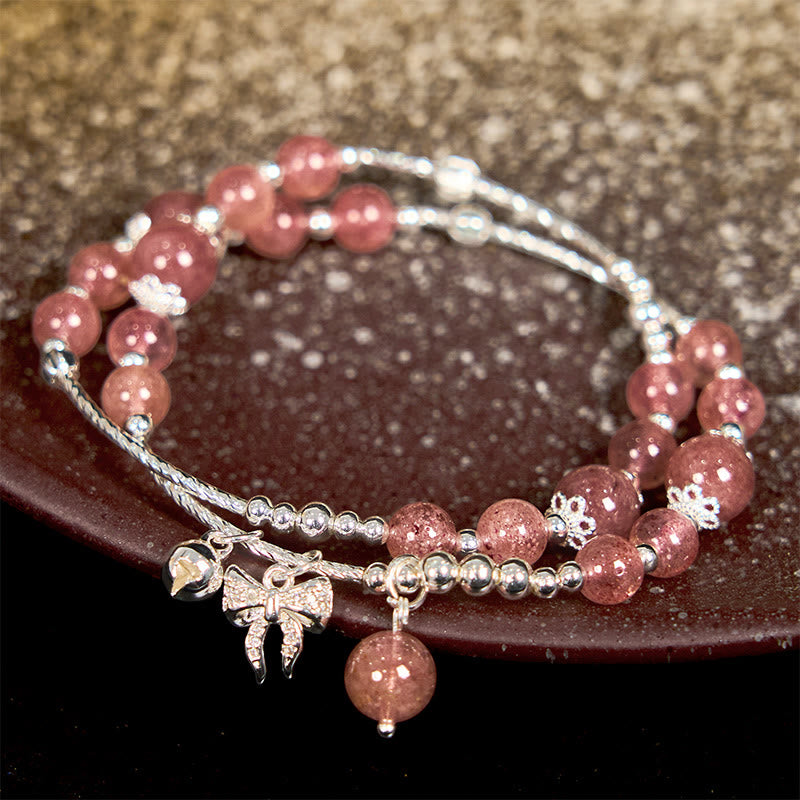 KarmaRipple's Authentic Strawberry Quartz Bow-knot Rosette Talisman Balancing Double Wrap Bracelet p3