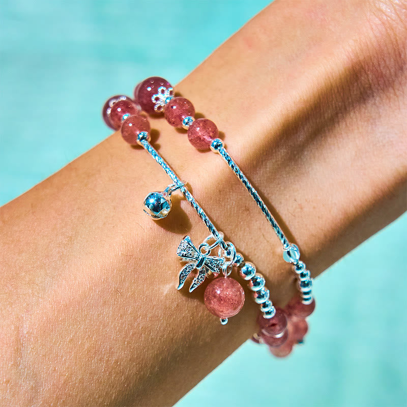 KarmaRipple's Authentic Strawberry Quartz Bow-knot Rosette Talisman Balancing Double Wrap Bracelet p5
