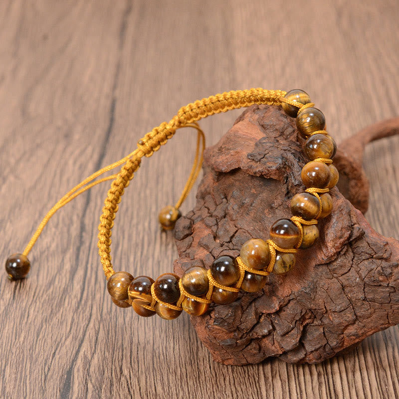 KarmaRipple's Authentic Tiger Eye Cinnabar Hand-woven Double Row Beadwork Protection Bracelet p1