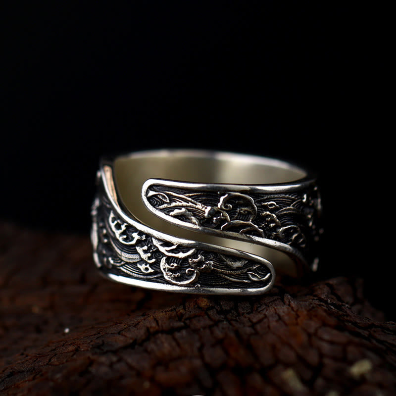 KarmaRipple's Adjustable Opening 925 Sterling Silver Fortunate Koi Fish Bronze Coin Auspicious Clouds Wealth Ring p4