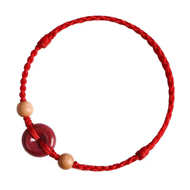 KarmaRipple's Peach Wood Peace Buckle Cinnabar Wealth String Bracelet Anklet p6