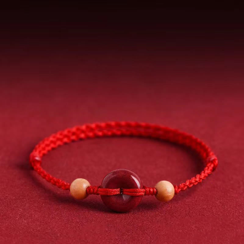 KarmaRipple's Peach Wood Peace Buckle Cinnabar Wealth String Bracelet Anklet p4