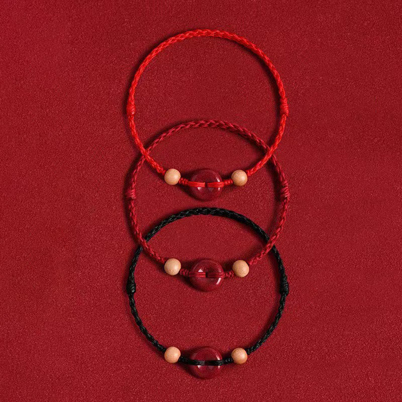 KarmaRipple's Peach Wood Peace Buckle Cinnabar Wealth String Bracelet Anklet p12