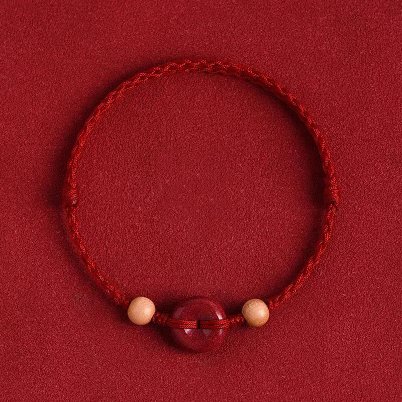 KarmaRipple's Peach Wood Peace Buckle Cinnabar Wealth String Bracelet Anklet p15