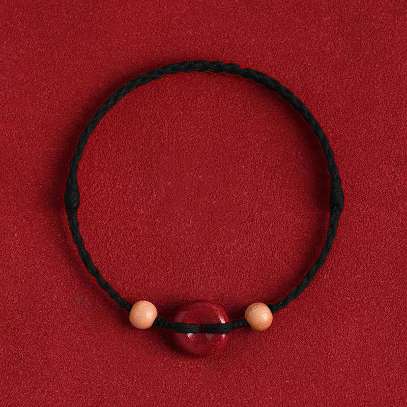 KarmaRipple's Peach Wood Peace Buckle Cinnabar Wealth String Bracelet Anklet p17