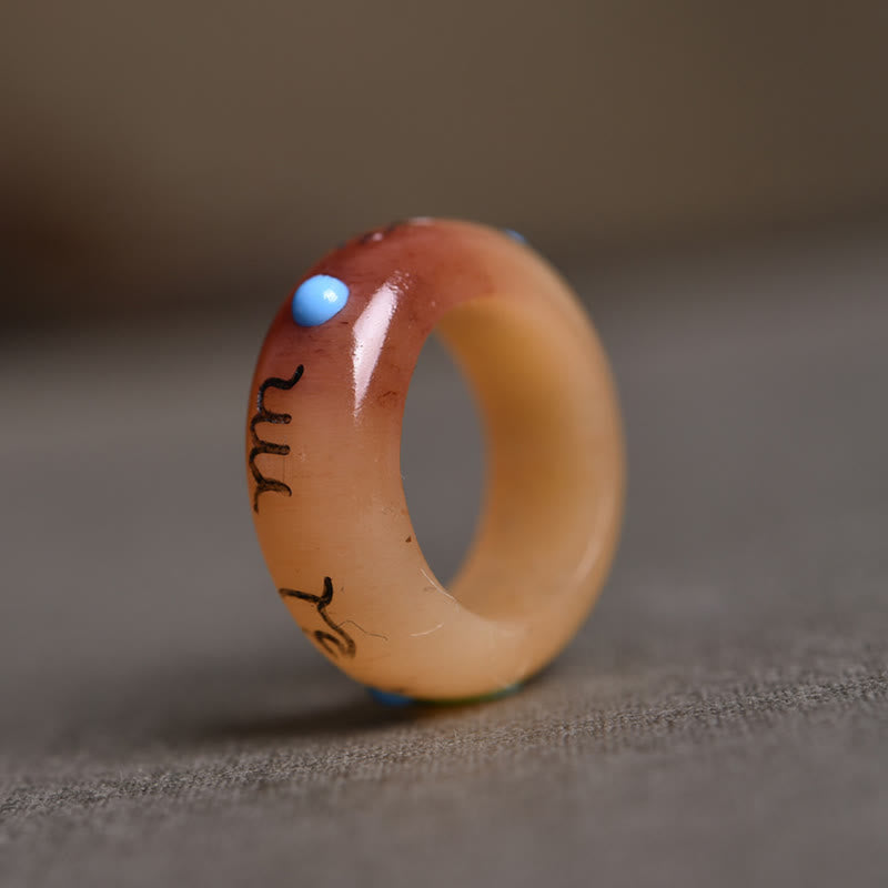 KarmaRipple's Camel Bone Om Mani Padme Hum Carving Protection Ring p2