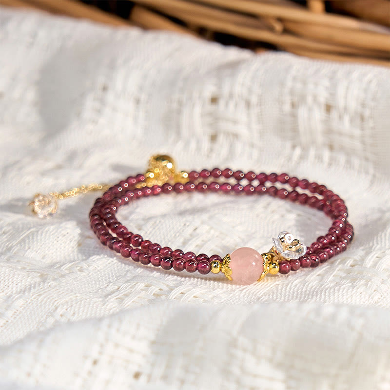 KarmaRipple's Authentic Flower Garnet Pink Gemstone Calm Double Wrap Bracelet p3