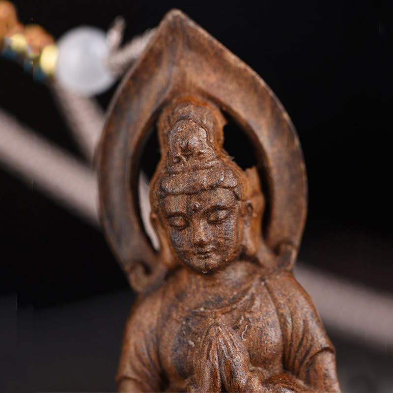 KarmaRipple's Qinan Agarwood Avalokitesvara Carved Peace Pendant Necklace p8