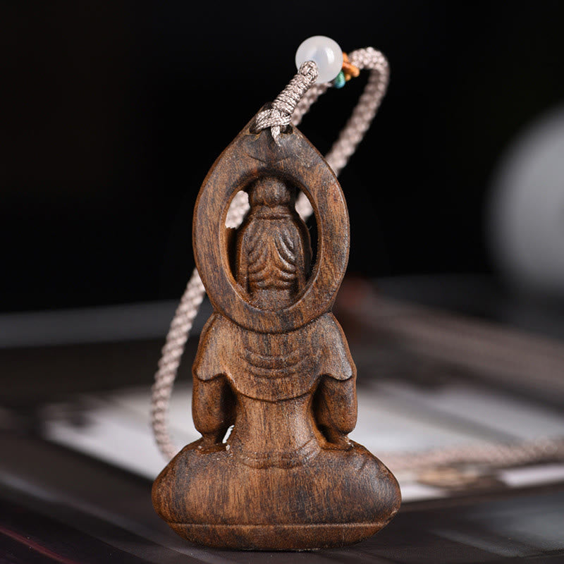 KarmaRipple's Qinan Agarwood Avalokitesvara Carved Peace Pendant Necklace p3