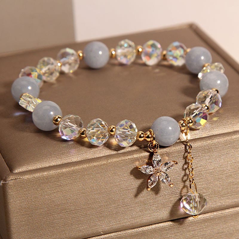 KarmaRipple's Authentic Aquamarine Gemstone Zircon Flower Peace Balancing Bracelet p4