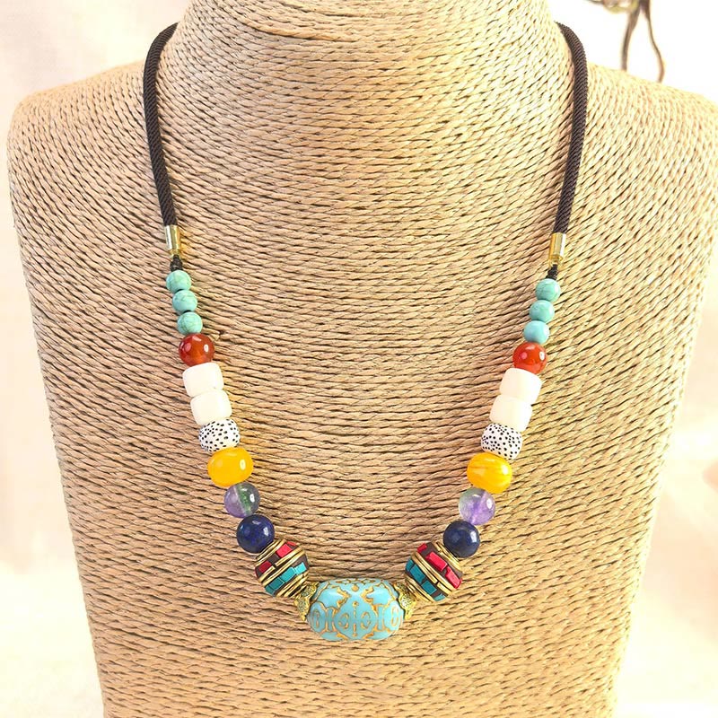 KarmaRipple's Tibetan Handmade Turquoise Beadwork Balance Pendant Necklace p5