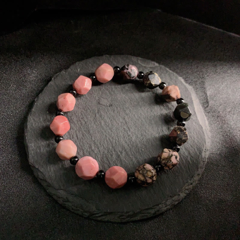 KarmaRipple's Authentic Rhodonite Black Line Red Spot Stone Polygon Beadwork Balancing Bracelet p2