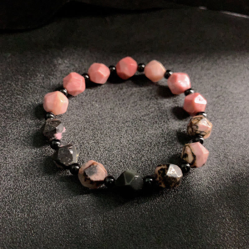 KarmaRipple's Authentic Rhodonite Black Line Red Spot Stone Polygon Beadwork Balancing Bracelet p3