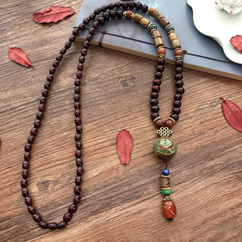 KarmaRipple's Tibetan Handmade Wenge Wood Protection Dzi Bead Elephant Head Pendant Necklace p4
