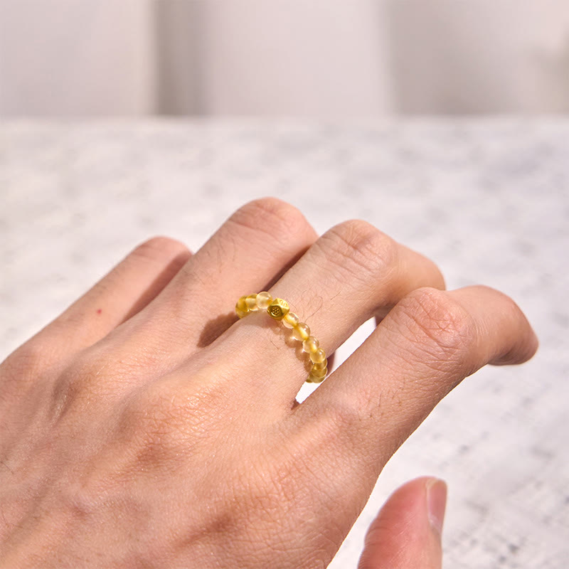 KarmaRipple's 3mm Golden Rutilated Quartz Beadwork Wealth Elastic String Ring p4