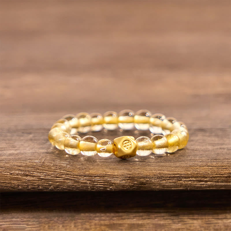 KarmaRipple's 3mm Golden Rutilated Quartz Beadwork Wealth Elastic String Ring p1