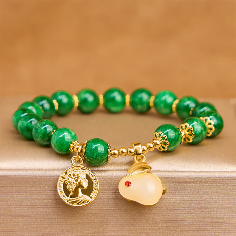 KarmaRipple's Green Calcite Lovely Rabbit Talisman Clarity Bracelet p1