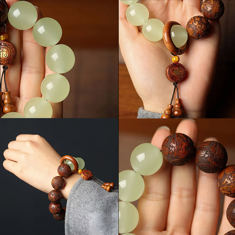 KarmaRipple's Rosewood Engraving PiXiu Fu Character Cure Bracelet p5