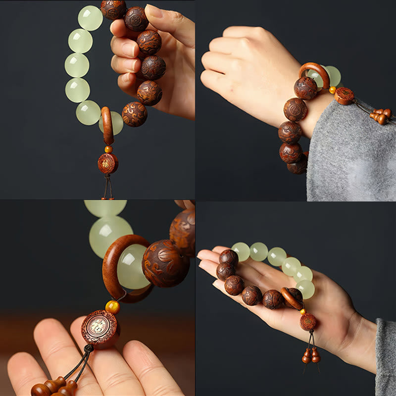KarmaRipple's Rosewood Engraving PiXiu Fu Character Cure Bracelet p6