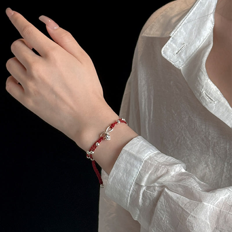 KarmaRipple's 925 Sterling Silver Fox Peach Blossom Red String Connection Bracelet Anklet p6