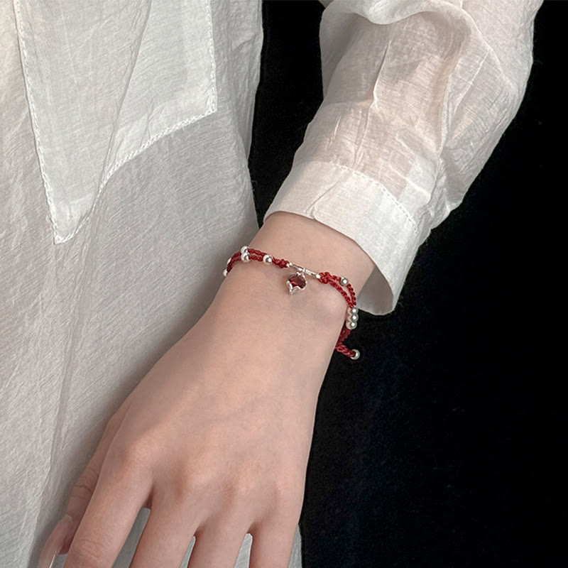 KarmaRipple's 925 Sterling Silver Fox Peach Blossom Red String Connection Bracelet Anklet p4