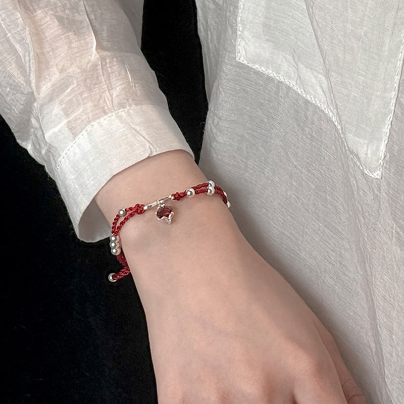 KarmaRipple's 925 Sterling Silver Fox Peach Blossom Red String Connection Bracelet Anklet p5