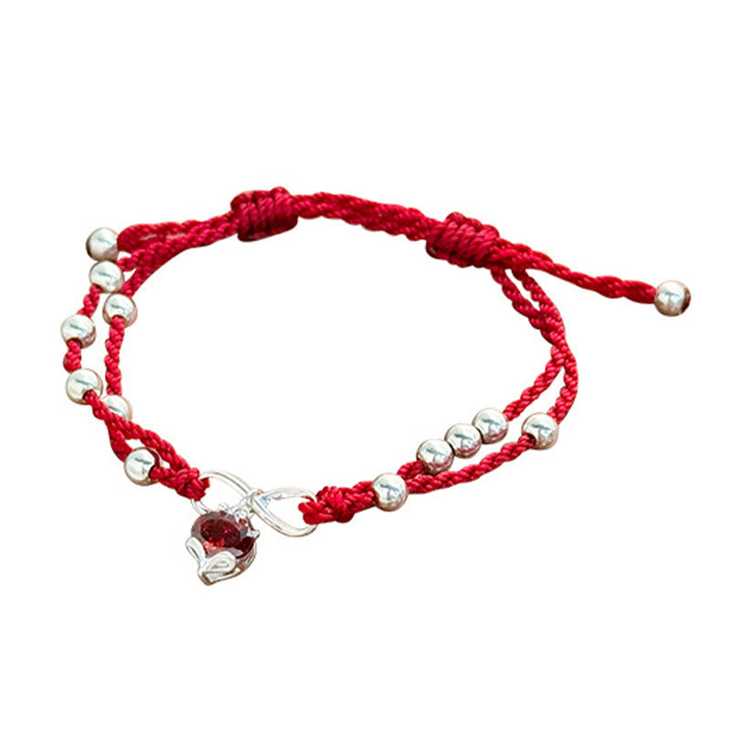 KarmaRipple's 925 Sterling Silver Fox Peach Blossom Red String Connection Bracelet Anklet p8