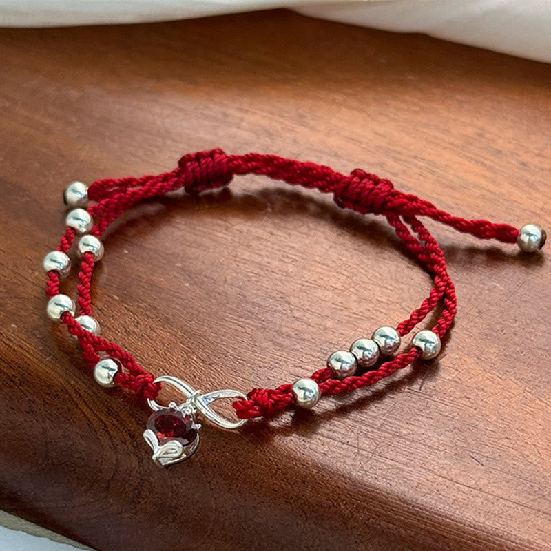 KarmaRipple's 925 Sterling Silver Fox Peach Blossom Red String Connection Bracelet Anklet p9