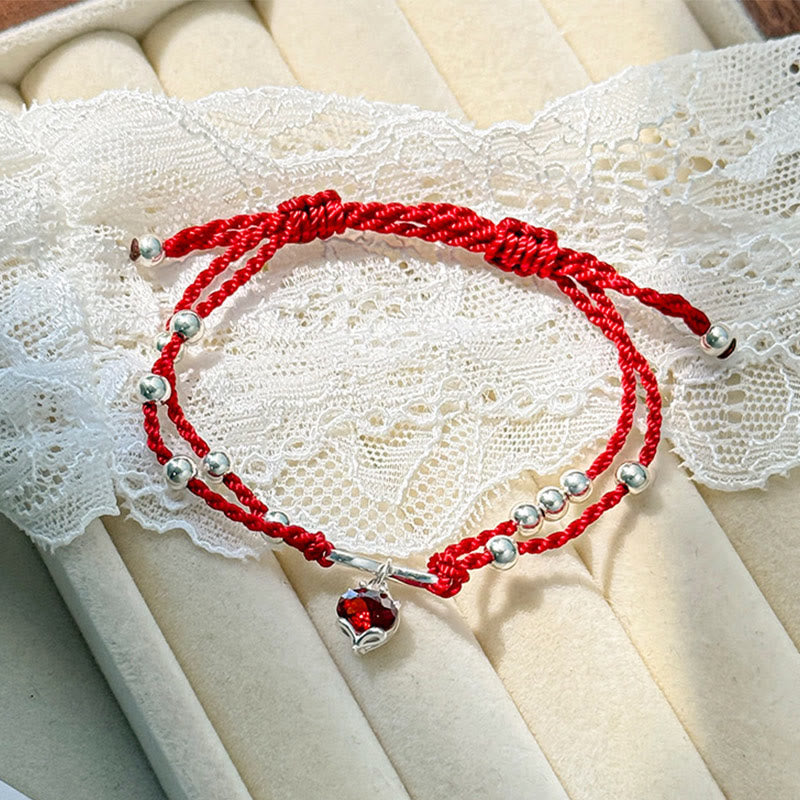 KarmaRipple's 925 Sterling Silver Fox Peach Blossom Red String Connection Bracelet Anklet p3