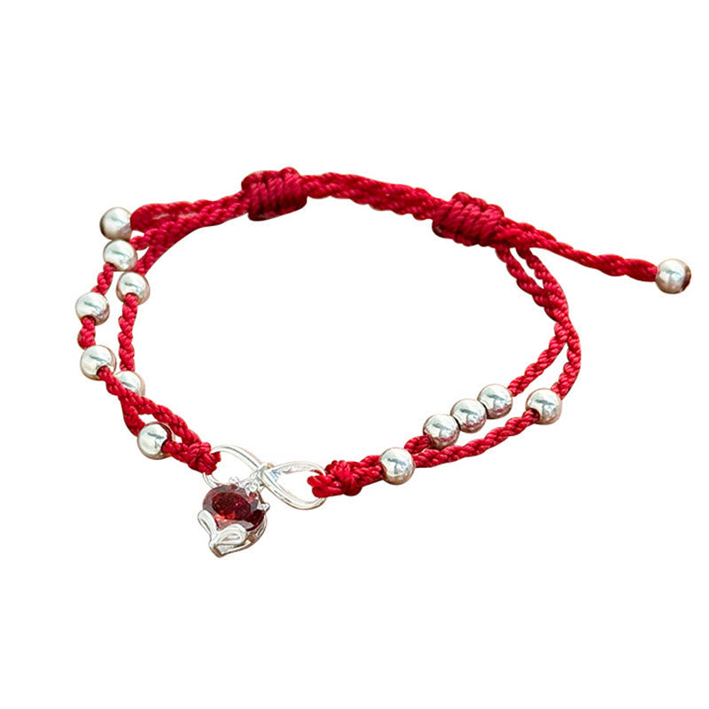 KarmaRipple's 925 Sterling Silver Fox Peach Blossom Red String Connection Bracelet Anklet p7