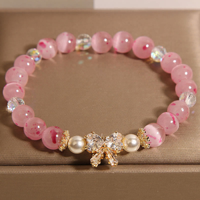 KarmaRipple's Cherry Blossom Pink Cat's Eye Pearl Bow-knot Rosette Support Bracelet p1