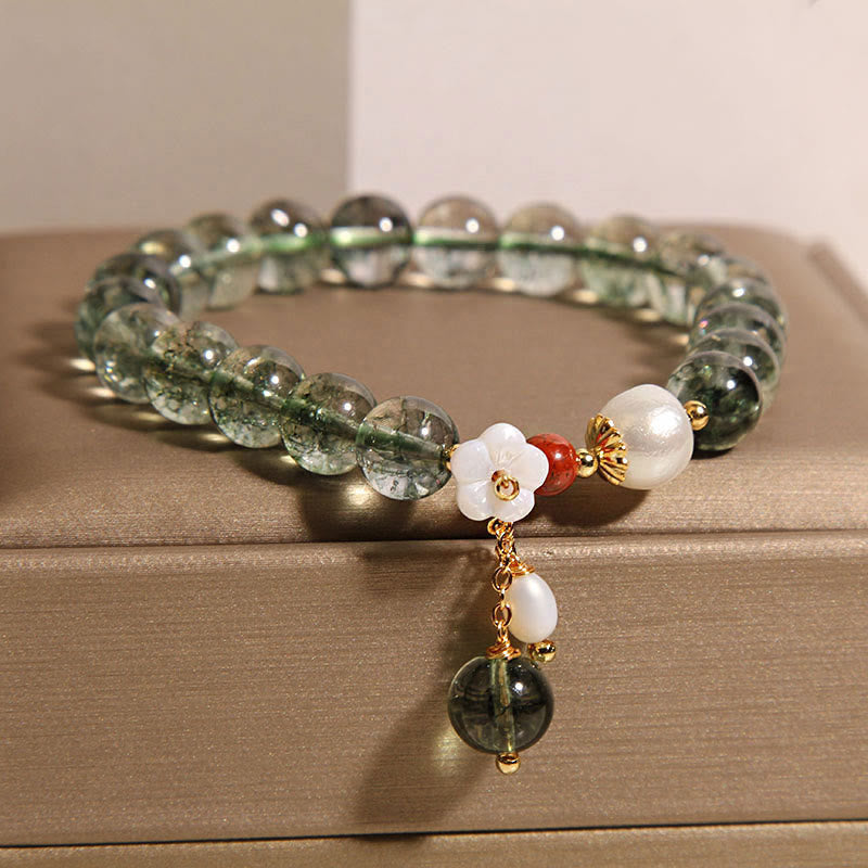 KarmaRipple's Authentic Green Phantom Pearl Shell Flower Positive Bracelet p5
