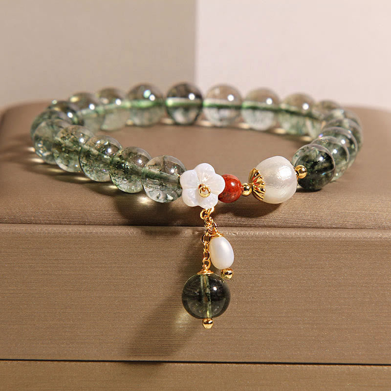 KarmaRipple's Authentic Green Phantom Pearl Shell Flower Positive Bracelet p1