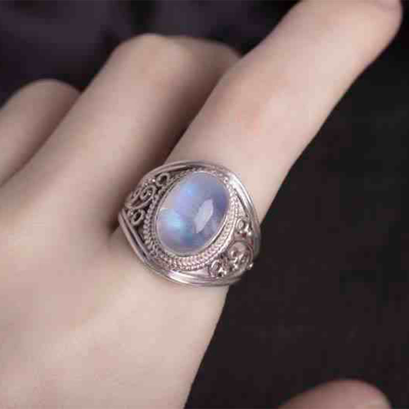KarmaRipple's 925 Sterling Silver Handmade Authentic Moonstone Balancing Adjustable Ring p14