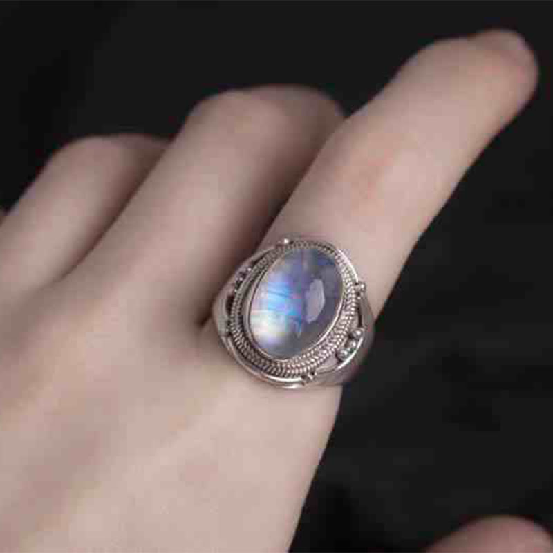 KarmaRipple's 925 Sterling Silver Handmade Authentic Moonstone Balancing Adjustable Ring p5