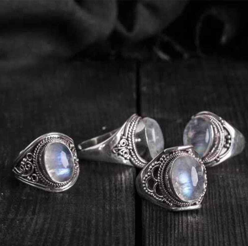 KarmaRipple's 925 Sterling Silver Handmade Authentic Moonstone Balancing Adjustable Ring p17