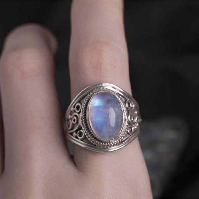 KarmaRipple's 925 Sterling Silver Handmade Authentic Moonstone Balancing Adjustable Ring p13